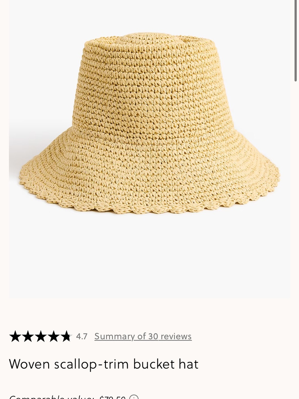 J. Crew Straw-Look Scallop-Edge Bucket Hat - Beige - NWT never worn